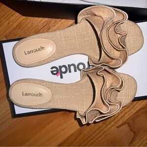 New In Box - Larroude Beige Ruffle Sandals